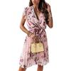 BDCUYAHSKL Abito Estivo con Stampa Digitale A Maniche Corte con Scollo A V E Volant Abito retrò Floreale da Donna Elegante