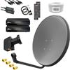 ARLI Impianto satellitare digitale HD, 60 cm, colore grigio/antracite, set completo per 2 partecipanti, con 2 ricevitori DVB-S2 + Twin LNB + cavo coassiale da 50 m + 4 X spina F parabola satellitare