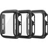 EDIMENS 3 pezzi custodia rigida in PC con vetro temperato, protezione per lo schermo, ultra sottile, compatibile con Apple Watch Series 7 41 mm, per iWatch Donne Uomini, Nero