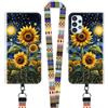 JEZSTHAI Cover Compatibile con Samsung Galaxy A13 4G Custodia in Pelle con Disegno di Girasole,Portafoglio Pieghevoli Caso Cover con Laccio Tracolla/Cinturino per Cellulare