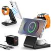 Meifigno Base di ricarica induttiva magnetica 3 in 1 per Samsung, caricabatterie wireless Fast Mag-Safe per Galaxy S25 Ultra/S24/S23/Z Fold/Flip 6/5, Galaxy Watch Ultra/6/5/4 (non per orologio 7), Galaxy Buds