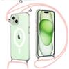 Pnakqil Magnetico Cover per iPhone 15 Plus con Cordino, Compatibile con MagSafe, Trasparente Silicone Custodia con Collana per iPhone 15Plus, Tracolla Catena -Rosa