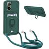 YFSYLL Cover Compatibile con OPPO Realme C67 4G con Cordino,Custodia con Cordino Silicone Cover,Protezione Fotocamera,360°Anello Supporto,Porta Carte,Verde Scuro