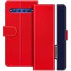UOGNADGD Custodia in pelle a righe per TCL 10 Plus - Rosso | 6.47 Custodia portafoglio flip con blocchi di colore, chiusura magnetica, supporto e portacarte