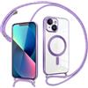 Pnakqil Magnetica Cover con Cordino per iPhone 13, Compatibile con Magsafe Ricarica Wireless, Trasparente Placcatura Disegno Custodia con Collana Laccio Tracolla per iPhone 13, Ultra Sottile (Purple)