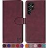SUANPOT Custodia per Samsung S22 Ultra Cover Portafoglio [Blocco RFID] [Shell TPU] in Pelle Sintetica Tasca Carte Antiurto Protettiva di Con Slot per Schede di per S22Ultra case Vino Rosso