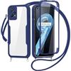 FERLAN Cover per Realme 9 Pro Plus con Cordino, 360 Gradi Antiurto Custodia con Protezione Schermo Integrata Trasparente Rugged TPU Bumper Doppia Protettiva Cover per Realme 9 Pro Plus -Blu