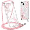 Gcxvaoi Magnetica Cover con Cordino per iPhone 14/iPhone 13, Aesthetic Fiori Disegni Custodia con Collana Tracolla Laccio Corda Compatibile con MagSafe, Trasparente Silicone Case per iPhone 14, 04