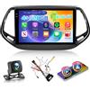 NHOPEEW 4+128G Android Autoradio per Jeep Compass 2017-2021 con Wireless Carplay Android Auto - Schermo incell da 10 pollici Supporto WiFi GPS Comandi al volante + Telecamera di retromarcia Canbus
