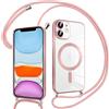Pnakqil Magnetica Cover con Cordino per iPhone 11, Compatibile con Magsafe Ricarica Wireless, Trasparente Placcatura Disegno Custodia con Collana con Regolabile Laccio Tracolla, Rosa
