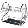 Générique Scolapiatti in metallo cromato a 2 livelli, porta piatti, bicchieri e posate, design compatto ed elegante, per cucina moderna (nero)