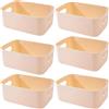 EURXLQ Cestini Portaoggetti Plastica Scatole Organizer con Manici,Contenitori per Armadio,Contenitore Plastica,Organizer Portaoggetti per Cucina Bagno Cosmetici (Beige, 25×17×10cm/6 Pack)
