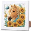 NEWENMO Marrone Cavallo Diamond Painting Bambini con Cornice,5D Belli Girasoli Diamond Painting Kit,Pittura Diamante Bambino 6-12 Anni,DIY Pittura Diamante Kit Craft Arts Regalo per Decorazione Casa