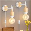 LQUNFYL 2 Pezzi Applique da Parete Interno Vintage, Applique Industrial con Spina e 220CM Cavo, Lampada da Parete Orientabile Metallo, E27 Lampada a Muro per Illuminazione Interna, Bianco(Senza Lampadine)