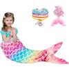 WERNNSAI Coperta a coda di sirena - Coperta Sirena di Flanella Indossabile con Braccialetto a Forcina Paillettes per Ragazze Bambini Adulti Arcobaleno Regalo di Compleanno 140 x 60cm