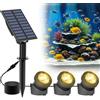 NATPOW Luci solari per laghetto, luce subacquea per esterni, bianco caldo, luci da paletto dal tramonto all'alba, 2 in 1, faretti paesaggistici, IP65, impermeabili, accensione/spegnimento automatico