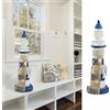Cepewa Faro in legno | H 33 cm | blu bianco | con pesci e rete | decorazione in design marittimo
