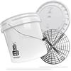 MAGIC BUCKET Set di lavaggio a mano per auto, secchio con coperchio a secchio, 3,5 galloni americani, circa 13 litri, con inserto per secchio Grit Guard, filtro sporco, set di lavaggio bianco/argento