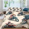 Generic Set Copripiumino Singolo Motocross 3D Biancheria da Letto Ciclismo 3 Pezzi Morbida Microfibra Copripiumino 135 x 200 cm Copripiumini con Cerniere e 2 Federe a-1826