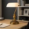 B·LED BARCELONA LED BARCELONA LED Lampada da Tavolo Vintage BANCHIERE E27 - Lampada da Scrivania Retrò con Paralume in Vetro Bianco, Base in Metallo Ottone, Ideale per Ufficio, Studio, Soggiorno e Ristorante