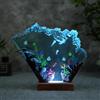 Drawelry Luce Notte Resina Epossidica Paesaggio Sottomarino 3D Artigianale, Decorazion Casa Base Legno, Mini Acquario Marino con Animali Marini Lampada per Cameretta Soggiorno Ufficio (A12)