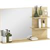 Specchio Bagno Moderno Con 2 Ripiani Laterali E Ripiano Inferiore, In Legno E Vetro, 75x10x48 Cm, Color Legno