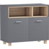 Mobiletto Bagno Moderno Con Vani Aperti E Armadietto A 2 Ante, 80x35x70 Cm, Grigio