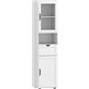 Colonna Bagno In Legno Con 2 Armadietti, Cassetto E Ripiano Aperto, 40x30x165 Cm, Bianco