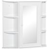 Specchio Bagno Contenitore Con 6 Ripiani Aperti E 2 Chiusi, 66x17x63 Cm Mobile Bagno Con Specchio, Mobilettto Da Parete In Vetro, Bianco