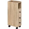 Mobiletto Bagno A 4 Ruote Con Ripiano Aperto, Cassetto E Armadietto, In Legno, 18x30x68.5 Cm, Color Rovere
