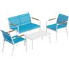 Set Giardino 4 Posti Divano, Poltrone, Tavolo In Metallo, Blu.