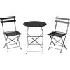 Set Bistrò Esterno, Arredo Giardino Pieghevole Con Tavolo E 2 Sedie, Nero.