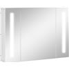 Armadietto Specchiera Da Bagno Con 3 Armadietti, 3 Ripiani E Luce Led, 90x15x65 Cm, Bianco