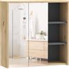 Specchio Bagno Contenitore Con 2 Ante, 60x20x60 Cm Mobile Bagno Con Specchio, Scomparto Aperto, Naturale
