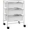Carrello Multiuso Con 3 Cestini Estraibili E Ruote Per Cucina E Ufficio In Acciaio E Pp, Bianco