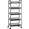 Carrello Da Cucina Salvaspazio A 5 Livelli Con Cestini A Rete In Acciaio, 45x26.5x106cm, Nero
