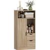 Mobile Bagno Salvaspazio Slim Con 2 Cassetti, Ripiani E Armadietto, 50x25x100 Cm, Legno Naturale