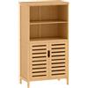 Mobiletto Bagno Salvaspazio In Legno Con Armadietto, 2 Ante E 2 Ripiani Aperti, 50x29x92 cm