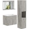 Set Mobili Bagno Da 4 Pezzi Con Lavabo Da 60cm, Mobiletto, Colonna Bagno E Specchiera In Legno, Grigio