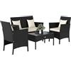 Set Da Giardino 4pezzi In Rattan Con 2 Sedie, Poltrona Da Giardino A 2 Posti E Tavolino Basso