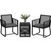 Set Da Giardino In Rattan Con 2 Poltroncine Con Cuscini E Tavolino Da Caffè In Vetro, Nero