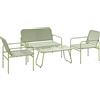 Salotto Da Esterno In Rattan Pe Con Divanetto, 2 Poltroncine E Tavolino Con Piano In Vetro, Verde