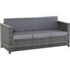 Divano Da Esterno 3 Posti In Rattan Pe E Metallo Con Cuscini Per Seduta E Schienale, 185x70x80 Cm, Grigio