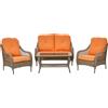 Set Mobili Da Giardino In Rattan Pe Con 2 Poltrone Divano A 2 Posti E Tavolo E Cuscini, Colore Khaki E Arancione