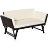 Divano 2 Posti Con Braccioli Estensibili Da Giardino Rattan 129x63x67cm Bianco, Marrone