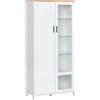 Credenza Moderna A 2 Ante Con Mensole Regolabili In Legno E Vetro, 76x36x160cm, Bianco