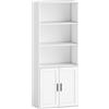 Libreria Con Ripiani Aperti E Armadietto 2 Ante Con Mensola Interna Regolabile, 60x30x145.5 Cm, Bianco
