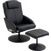 Poltrona Relax Reclinabile Con Pouf Poggiapiedi Abbinato E Rivestimento In Finta Pelle, Nero