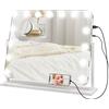 Specchio Da Trucco Con 14 Luci Led Regolabili E Ricarica Usb, In Vetro E Metallo, 62.5x14x49.5 Cm, Bianco