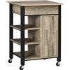 Carrello Da Cucina Portavivande Con Cassetto, Mensole, Armadietto E 4 Ruote, Legno Truciolare, 60x50x84.5cm, Quercia